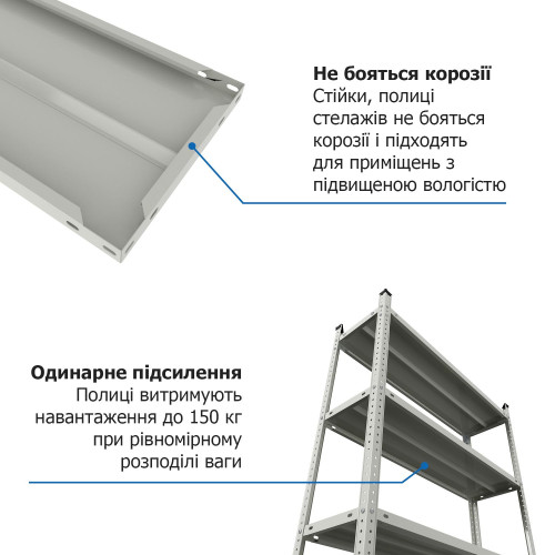 Металевий стелаж Атлант КС 2000х900х300 Меткас, 5 полиць по 150 кг, пофарбований – універсальне рішення для зберігання в офісі, на складі та вдома