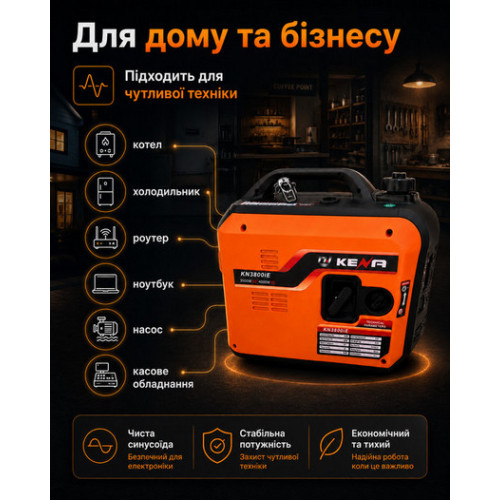 Бензиновий генератор інверторний KN3800IE 3,5–4 кВт, електростартер + пульт
