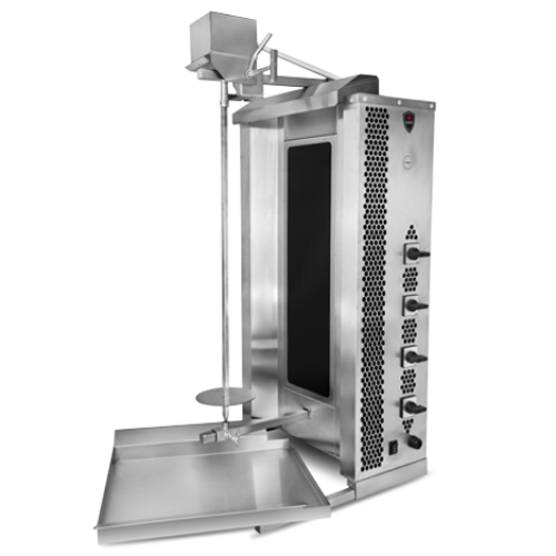 Електричний апарат для шаурми MED-04 MARS 50 кг, 4 зони нагріву, жароміцне скло ROBAX, верхній привід, Туреччина, 5,6 кВт, нерж. сталь