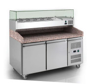 Холодильний стіл Gooder PZ2600TN з гранітною стільницею 1510х800х1000 мм, 2 полиці, динамічне охолодження, об’єм 390 л, для піцерії та кухні