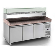 Холодильний стіл Gooder PZ3600TN для піци, гранітна стільниця, динамічне охолодження, 3 полиці, 580 л, 2020х800х1000 мм, нерж. сталь, Китай