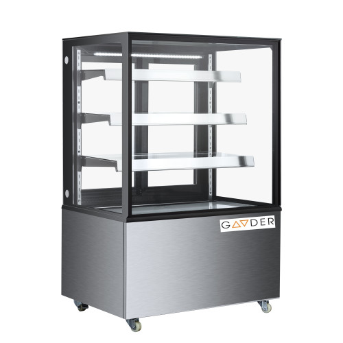 Кондитерська вітрина Gooder XC-275 390 л, 3 полиці, динамічне охолодження, LED-підсвітка, колеса, +2…+10°C, скляні двері, для кафе та пекарень