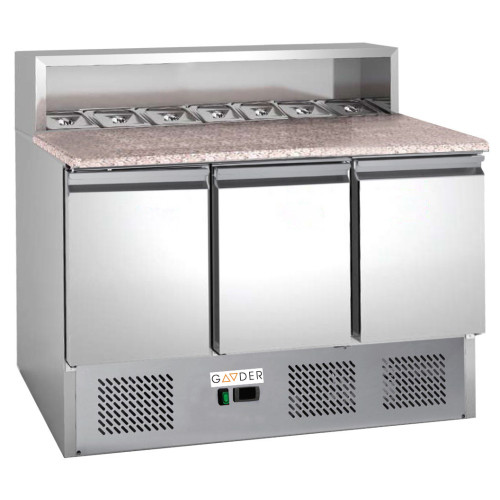 Холодильний стіл Gooder PS903 1365х700х1075 мм, гранітна поверхня, 3 полиці, нерж. сталь, динамічне охолодження, GN1/6, -2...+8°C