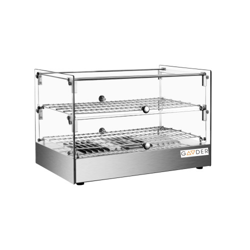 Теплова вітрина Gooder XCR-50L Cube, 2 полиці, 50 л, 30–90°C, нержавіюча сталь, механічний термостат, піддон для крихт, Китай