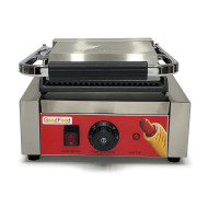 Гриль контактний GoodFood ECG10EA Panini RED — професійний електричний гриль із фіксованою верхньою плитою для шаурми, стейків і сендвічів