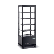 Холодильна вітрина GoodFood RT128L, 128 л, чорна, LED-підсвітка, динамічне охолодження, авторазморожування, 4 полиці, для напоїв та десертів