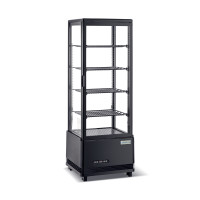 Холодильная витрина GoodFood RT128L, 128 л, черная, LED-подсветка, динамическое охлаждение, автооттаивание, 4 полки, для напитков и десертов