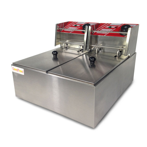 Двохсекційна електрична фритюрниця GoodFood EF44, 2×4 л, нержавіюча сталь, для кафе та ресторанів, 2×2 кВт, професійне обладнання