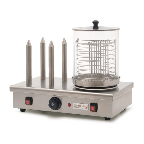 Апарат для приготування хот-догів GoodFood HDW20 — професійна пароварка для сосисок і булочок з нержавіючої сталі, 0,6 кВт, 220В