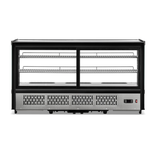 Холодильная витрина GoodFood RTW202L5, 200 л, настольная, 2 полки, LED-подсветка, нержавеющая сталь, для кондитерских и кафе