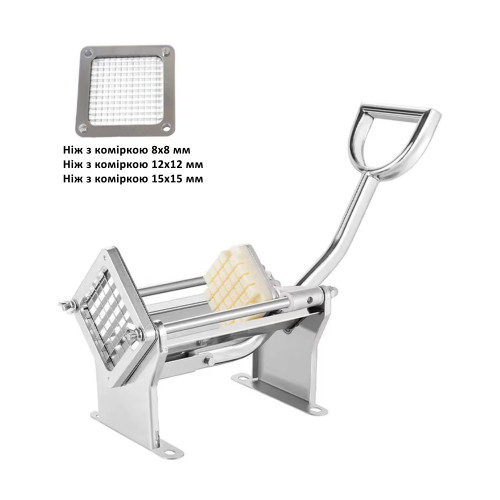 Апарат для нарізки картоплі фрі GoodFood VC03 — ручний слайсер для швидкої та рівномірної нарізки, три розміри ножів, корпус з алюмінію