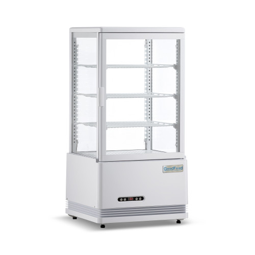 Холодильна вітрина GoodFood RT68L біла — 68 л, LED-підсвітка, подвійне скло, динамічне охолодження, авторазморожування, для напоїв та десертів
