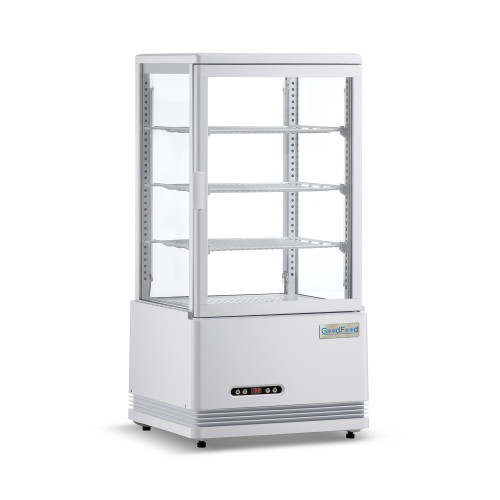 Холодильна вітрина GoodFood RT68L біла — 68 л, LED-підсвітка, подвійне скло, динамічне охолодження, авторазморожування, для напоїв та десертів