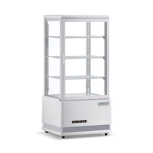 Холодильна вітрина GoodFood RT78L, біла — 78 л, LED-підсвітка, 4-стороннє скління, авторазморозка, цифрове керування, для напоїв та десертів