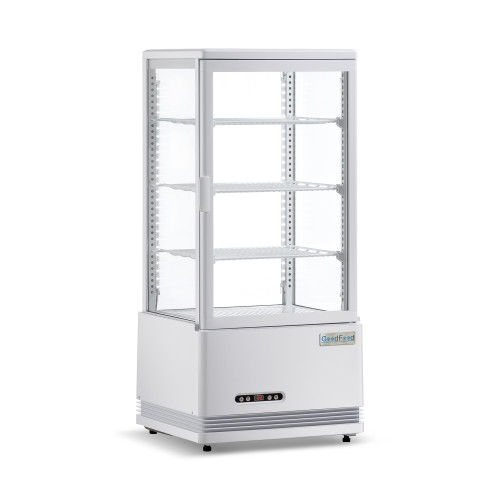 Холодильна вітрина GoodFood RT78L, біла — 78 л, LED-підсвітка, 4-стороннє скління, авторазморозка, цифрове керування, для напоїв та десертів