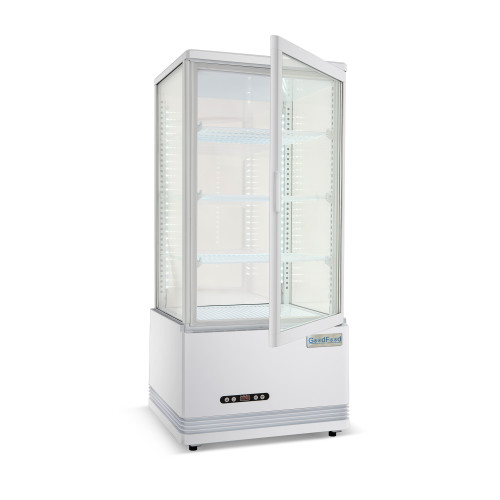 Холодильна вітрина GoodFood RT78L, біла — 78 л, LED-підсвітка, 4-стороннє скління, авторазморозка, цифрове керування, для напоїв та десертів