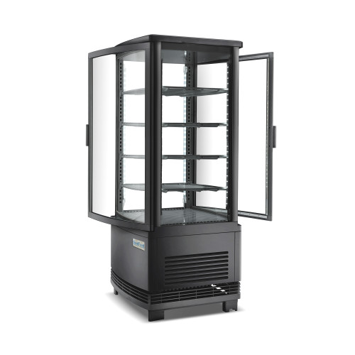 Компактна холодильна вітрина GoodFood RT98LR2, 98 л, чорна, двостороннє відкривання, LED-підсвітка, авторазморозка