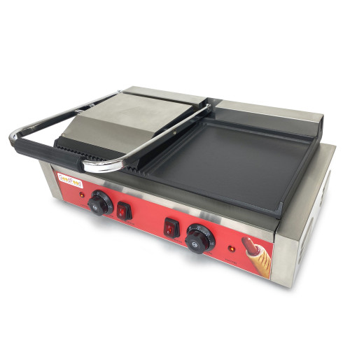 Контактний гриль GoodFood ECG201RF Panini RED з ребристою поверхнею, пружиною фіксації та регуляторами потужності для кафе та ресторанів