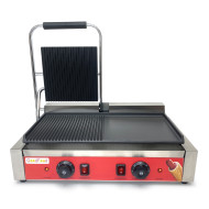 Контактний гриль GoodFood ECG201RF Panini RED з ребристою поверхнею, пружиною фіксації та регуляторами потужності для кафе та ресторанів