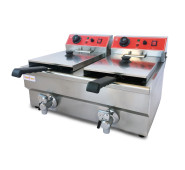 Електрична фритюрниця подвійна GoodFood EF88, 2×8 л, з краном для зливу олії, корпус з нержавіючої сталі, 3+3 кВт, для кафе та ресторанів