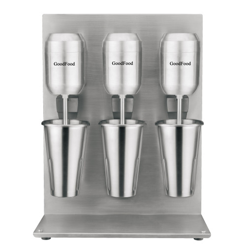 Міксер молочний GoodFood MFD33 — професійний трьохпостовий міксер для коктейлів, 3×400 Вт, корпус алюміній, чаша 1 л, для кафе та барів