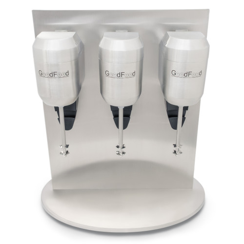 Міксер молочний GoodFood MFD33 — професійний трьохпостовий міксер для коктейлів, 3×400 Вт, корпус алюміній, чаша 1 л, для кафе та барів
