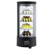 Холодильна вітрина GoodFood RTC72L для кондитерських виробів, напоїв та десертів — 72 л, LED-підсвітка, 4 обертові полиці, чорна