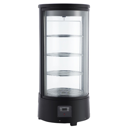 Холодильна вітрина GoodFood RTC72L для кондитерських виробів, напоїв та десертів — 72 л, LED-підсвітка, 4 обертові полиці, чорна