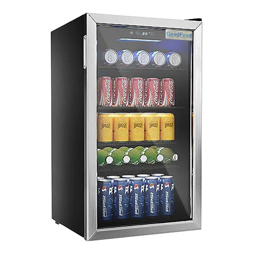 Холодильна шафа для напоїв GoodFood BC90, 96 л, 26 пляшок, цифрове керування, чорна, вітринна, підсвітка, 445x485x792 мм