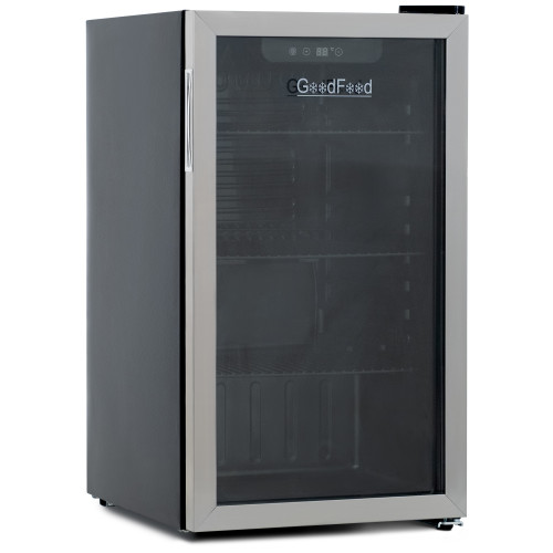 Холодильна шафа для напоїв GoodFood BC90, 96 л, 26 пляшок, цифрове керування, чорна, вітринна, підсвітка, 445x485x792 мм