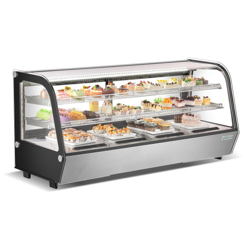 Холодильная витрина GoodFood RTW250L — изогнутое стекло, LED-подсветка, 227 л, нержавеющая сталь, для кондитерских и магазинов