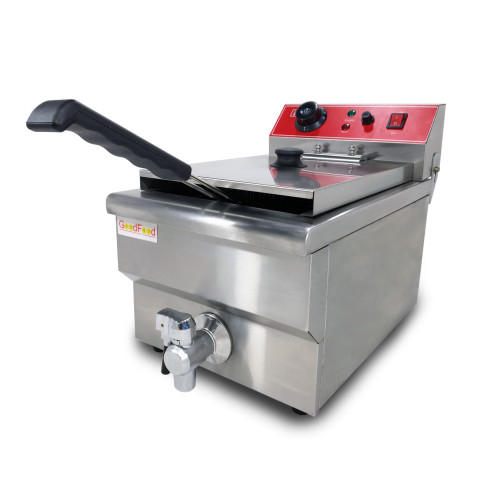 Електрична фритюрниця GoodFood EF8, 8 л, з краном для зливу олії — професійна настільна фритюрниця для кафе та ресторанів
