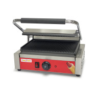 Контактний гриль GoodFood ECG11 Panini RED — електричний професійний гриль з широкою чавунною плитою та фіксацією кришки для кафе і ресторанів