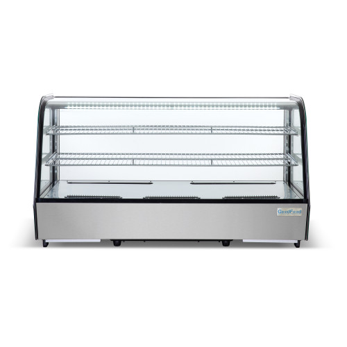 Холодильна вітрина GoodFood RTW200L з нержавіючої сталі, 200 л, LED-підсвітка, цифрове керування, вигнуте скло, для кондитерських виробів