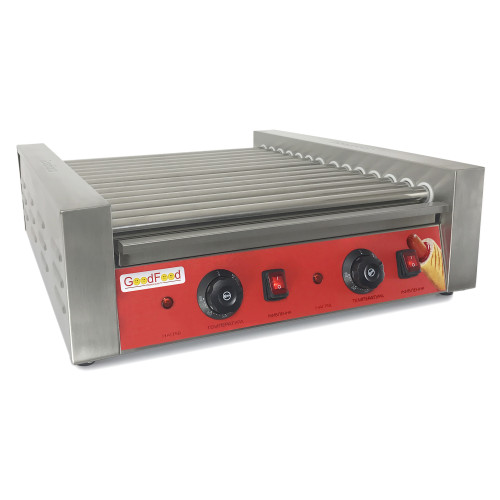 Роликовий гриль GoodFood HDRG14 RED — електричний професійний гриль для сосисок і хот-догів, 14 роликів, 2,8 кВт, для фастфуду та торгівлі