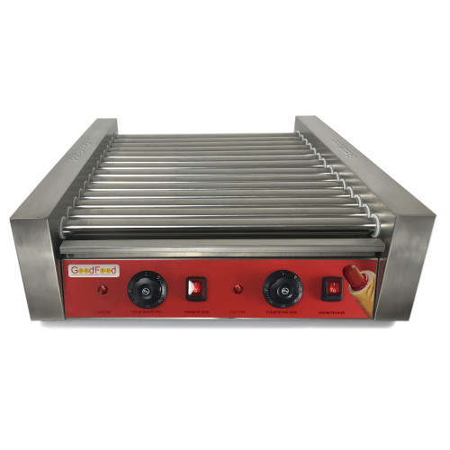 Роликовий гриль GoodFood HDRG14 RED — електричний професійний гриль для сосисок і хот-догів, 14 роликів, 2,8 кВт, для фастфуду та торгівлі