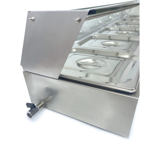 Апарат для підігріву готових страв GoodFood BM6G — настільний марміт-вітрина на 6 гастроємностей GN 1/2, парове нагрівання, нержавіюча сталь, скляна вітрина