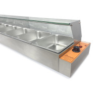 Апарат для підігріву готових страв GoodFood BM6G — настільний марміт-вітрина на 6 гастроємностей GN 1/2, парове нагрівання, нержавіюча сталь, скляна вітрина