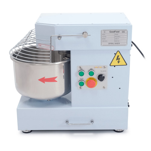 Тістоміс GoodFood SM10T2VFIR, 10 л, спіральний, з реверсом і таймером, для піци, хліба та булочок, ремінний привід, CE, 220В, 1,1 кВт, волошковий