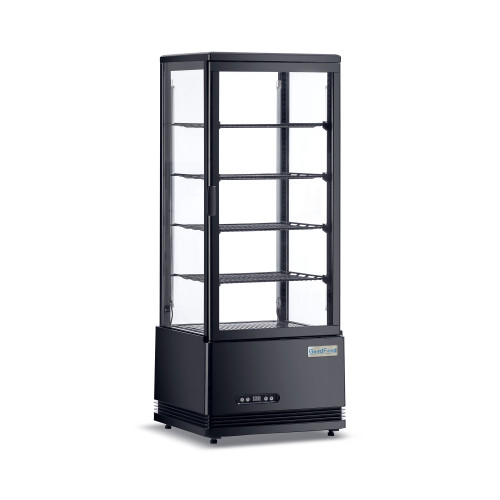 Холодильна вітрина GoodFood RT98L, чорна — 98 л, LED-підсвітка, динамічне охолодження, авторазморожування, для напоїв та десертів