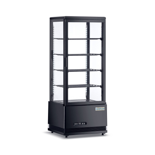 Холодильна вітрина GoodFood RT98L, чорна — 98 л, LED-підсвітка, динамічне охолодження, авторазморожування, для напоїв та десертів