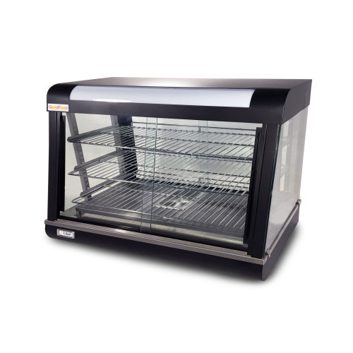 Вітрина теплова GoodFood WS920 Black Line, 3 полиці, підсвітка, 30–110°C, чорна, для гарячих страв, випічки та курей-гриль, 920 мм