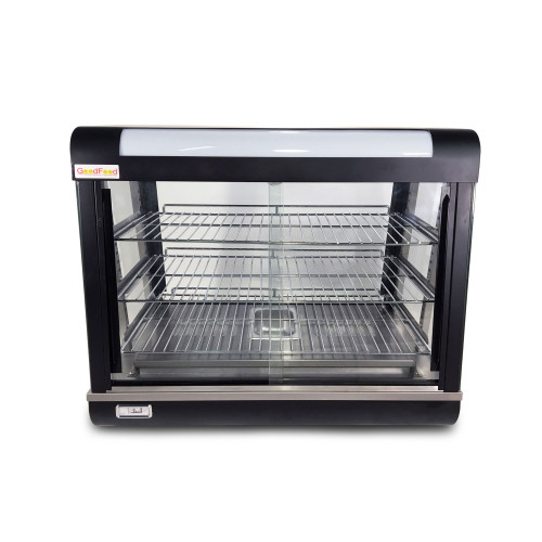 Вітрина теплова GoodFood WS920 Black Line, 3 полиці, підсвітка, 30–110°C, чорна, для гарячих страв, випічки та курей-гриль, 920 мм