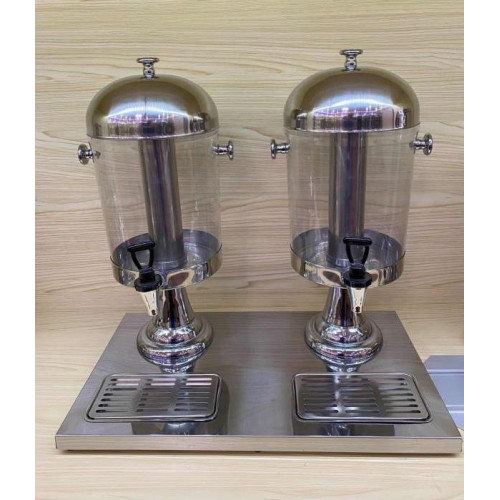 Диспенсер для холодних напоїв GoodFood COOL JD302, 2×7 л, з льодогенератором та краном захисту від протікань, нержавіюча сталь