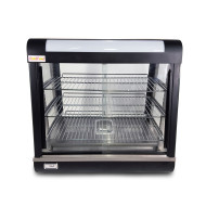 Вітрина теплова GoodFood WS680 Black Line — настільна вітрина для гарячих страв, випічки та курей-гриль, 3 полиці, підсвітка, 30–110°C, чорний корпус