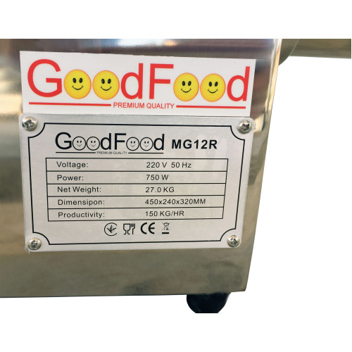 М’ясорубка GoodFood MG12R Reverse — професійна електрична м’ясорубка з реверсом для кафе, ресторанів та м’ясопереробки, 150 кг/год, 750 Вт