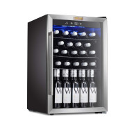 Холодильна шафа для напоїв GoodFood BC128 — 128 л, 36 пляшок, цифрове керування, подвійне скло, чорний корпус, підсвітка