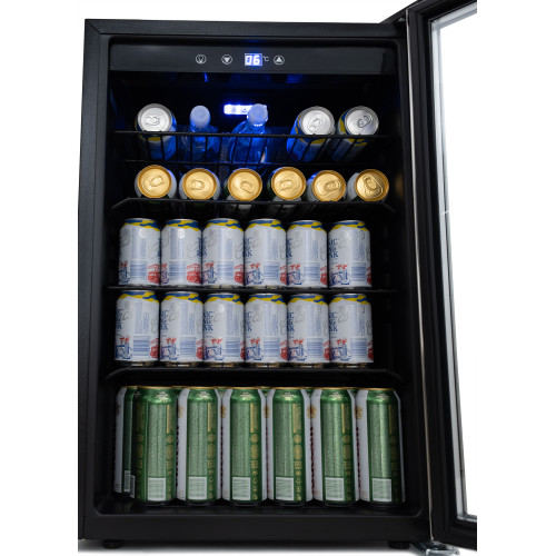Холодильна шафа для напоїв GoodFood BC128 — 128 л, 36 пляшок, цифрове керування, подвійне скло, чорний корпус, підсвітка