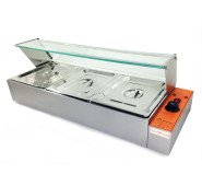 Електричний марміт GoodFood BM3G з паровим підігрівом і скляною вітриною на 3 гастроємності GN 1/2, 1,5 кВт, для кафе та ресторанів