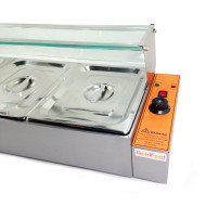 Електричний марміт GoodFood BM3G з паровим підігрівом і скляною вітриною на 3 гастроємності GN 1/2, 1,5 кВт, для кафе та ресторанів